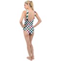 Zigzag Chevron Pattern Green Red Cross Front Low Back Swimsuit View2