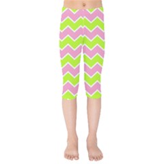 Zigzag Chevron Pattern Green Pink Kids  Capri Leggings  by snowwhitegirl