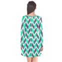 Zigzag Chevron Pattern Green Grey Long Sleeve V-neck Flare Dress View2