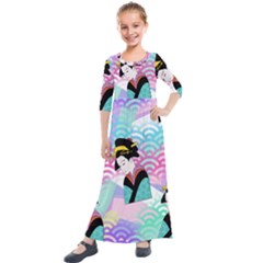 Japanese Abstract Kids  Quarter Sleeve Maxi Dress by snowwhitegirl