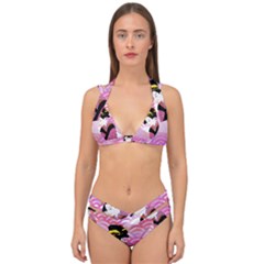 Japanese Abstract Pink Double Strap Halter Bikini Set by snowwhitegirl