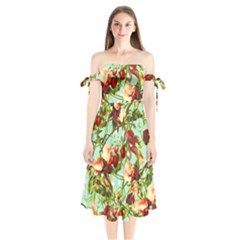 Fruit Blossom Shoulder Tie Bardot Midi Dress by snowwhitegirl