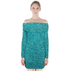 Aqua Glitter Long Sleeve Off Shoulder Dress by snowwhitegirl