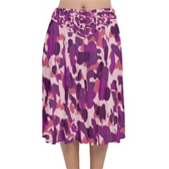 Pink Camo Velvet Flared Midi Skirt by snowwhitegirl