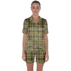 Yellow Plaid Satin Short Sleeve Pyjamas Set by snowwhitegirl