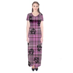 Pink  Plaid Anarchy Short Sleeve Maxi Dress by snowwhitegirl