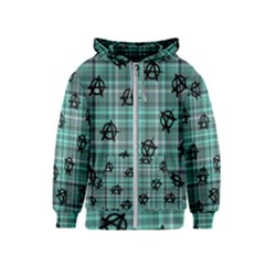 Aqua  Plaid Anarchy Kids  Zipper Hoodie by snowwhitegirl