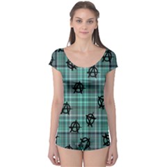 Aqua  Plaid Anarchy Boyleg Leotard  by snowwhitegirl