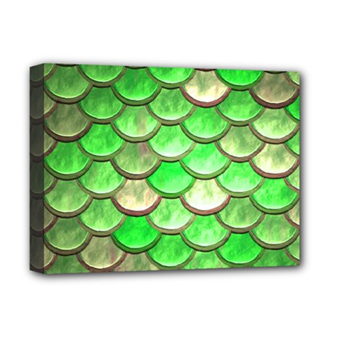 Green Mermaid Scale Deluxe Canvas 16  X 12   by snowwhitegirl