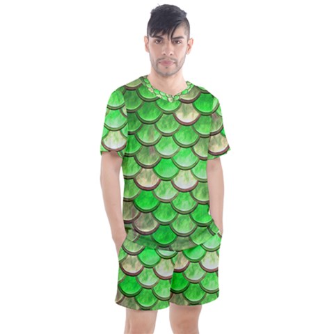 Green Mermaid Scale Men s Mesh Tee And Shorts Set by snowwhitegirl