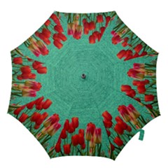 Green Denim Flowers Hook Handle Umbrellas (large) by snowwhitegirl