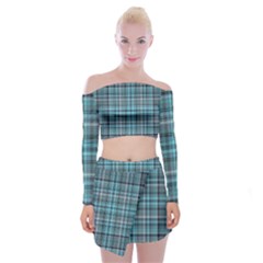 Teal Plaid Off Shoulder Top With Mini Skirt Set by snowwhitegirl