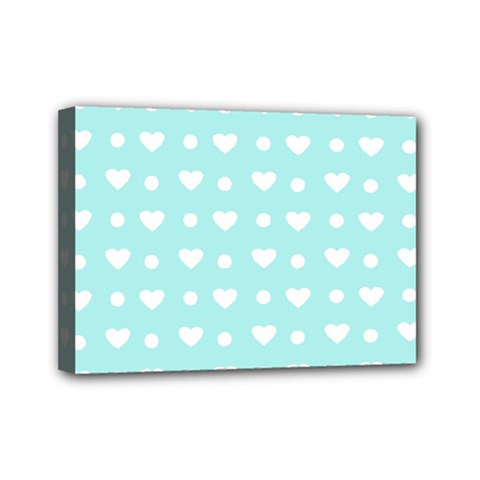 Hearts Dots Blue Mini Canvas 7  X 5  by snowwhitegirl