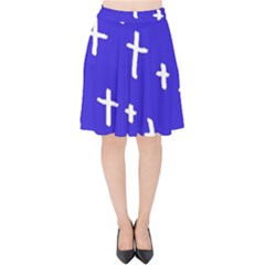 Blue White Cross Velvet High Waist Skirt by snowwhitegirl