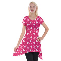 Hearts And Star Dot Pink Short Sleeve Side Drop Tunic by snowwhitegirl