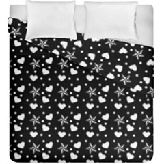 Hearts And Star Dot Black Duvet Cover Double Side (king Size) by snowwhitegirl