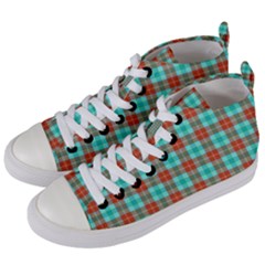 Aqua Orange Plaid Women s Mid-top Canvas Sneakers by snowwhitegirl