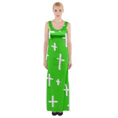 Green White Cross Maxi Thigh Split Dress by snowwhitegirl