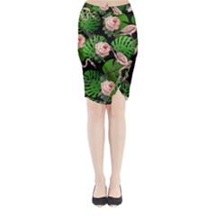 Flamingo Floral Black Midi Wrap Pencil Skirt by snowwhitegirl