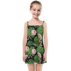 Flamingo Floral Black Kids Summer Sun Dress by snowwhitegirl