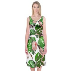 Flamingo Floral White Midi Sleeveless Dress by snowwhitegirl