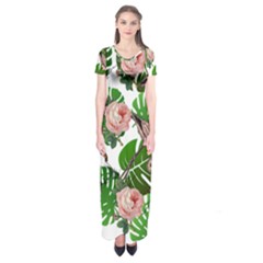 Flamingo Floral White Short Sleeve Maxi Dress by snowwhitegirl