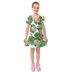 Flamingo Floral White Kids  Short Sleeve Velvet Dress by snowwhitegirl