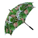 Flamingo Floral Blue Golf Umbrellas View2