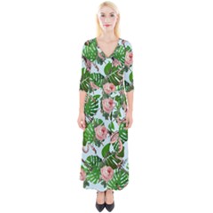 Flamingo Floral Blue Quarter Sleeve Wrap Maxi Dress by snowwhitegirl