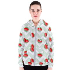 Watermelon Chevron Green Women s Zipper Hoodie by snowwhitegirl