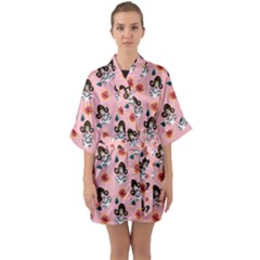 Girl With Dress  Pink Quarter Sleeve Kimono Robe by snowwhitegirl