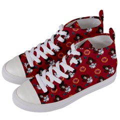 Girl With Dress Red Women s Mid-top Canvas Sneakers by snowwhitegirl