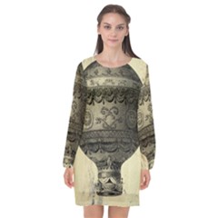 Vintage Air Balloon Long Sleeve Chiffon Shift Dress  by snowwhitegirl