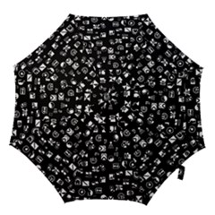 White On Black Abstract Symbols Hook Handle Umbrellas (small) by FunnyCow