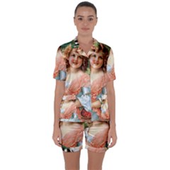 Girl With Dog Satin Short Sleeve Pyjamas Set by vintage2030