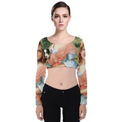 Girl With Dog Velvet Crop Top by vintage2030