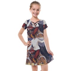 Woman On Bicycle Kids  Cross Web Dress by vintage2030