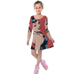 Comic Girl Kids  Long Sleeve Velvet Dress by vintage2030