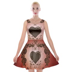 Wonderful Heart With Decorative Elements Velvet Skater Dress by FantasyWorld7