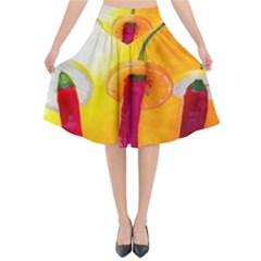 Three Red Chili Peppers Flared Midi Skirt by FunnyCow