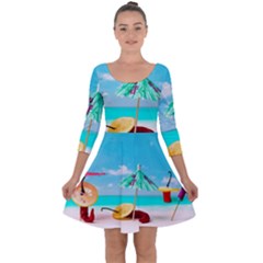 Red Chili Peppers On The Beach Quarter Sleeve Skater Dress by FunnyCow