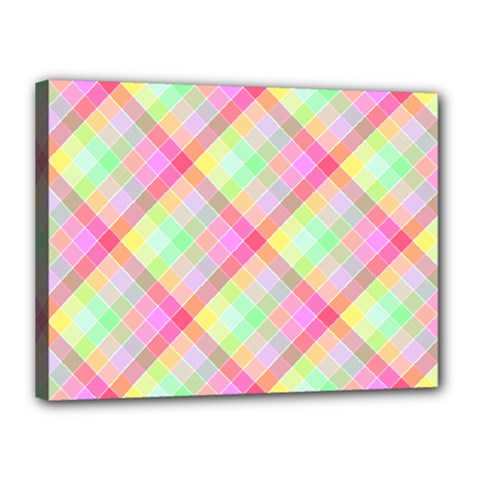 Pastel Rainbow Tablecloth Diagonal Check Canvas 16  X 12  (stretched) by PodArtist