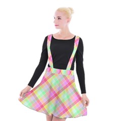 Pastel Rainbow Tablecloth Diagonal Check Suspender Skater Skirt by PodArtist