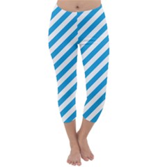 Oktoberfest Bavarian Blue And White Candy Cane Stripes Capri Winter Leggings  by PodArtist