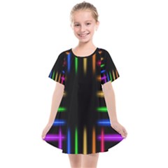 Neon Light Abstract Pattern Lines Kids  Smock Dress by Sapixe