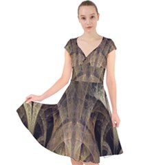 Fractal Art Graphic Design Image Cap Sleeve Front Wrap Midi Dress