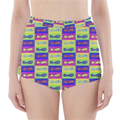 Cartoon Style Marine Life Motif Pattern High-waisted Bikini Bottoms by dflcprints