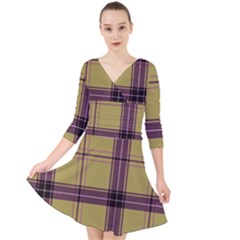 Beige Purple Plaid Quarter Sleeve Front Wrap Dress by snowwhitegirl