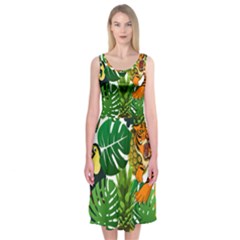 Tropical Pelican Tiger Jungle Midi Sleeveless Dress by snowwhitegirl