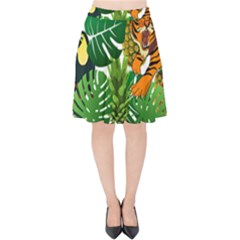 Tropical Pelican Tiger Jungle Velvet High Waist Skirt by snowwhitegirl